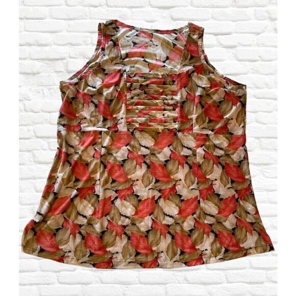 Red and brown sleeveless shell blouse - Picture 1 of 8